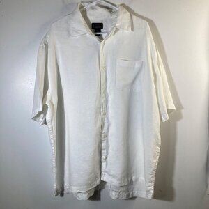 Mens Cezani Short‎ Sleeve Linen Button Shirt White 2XL Linen